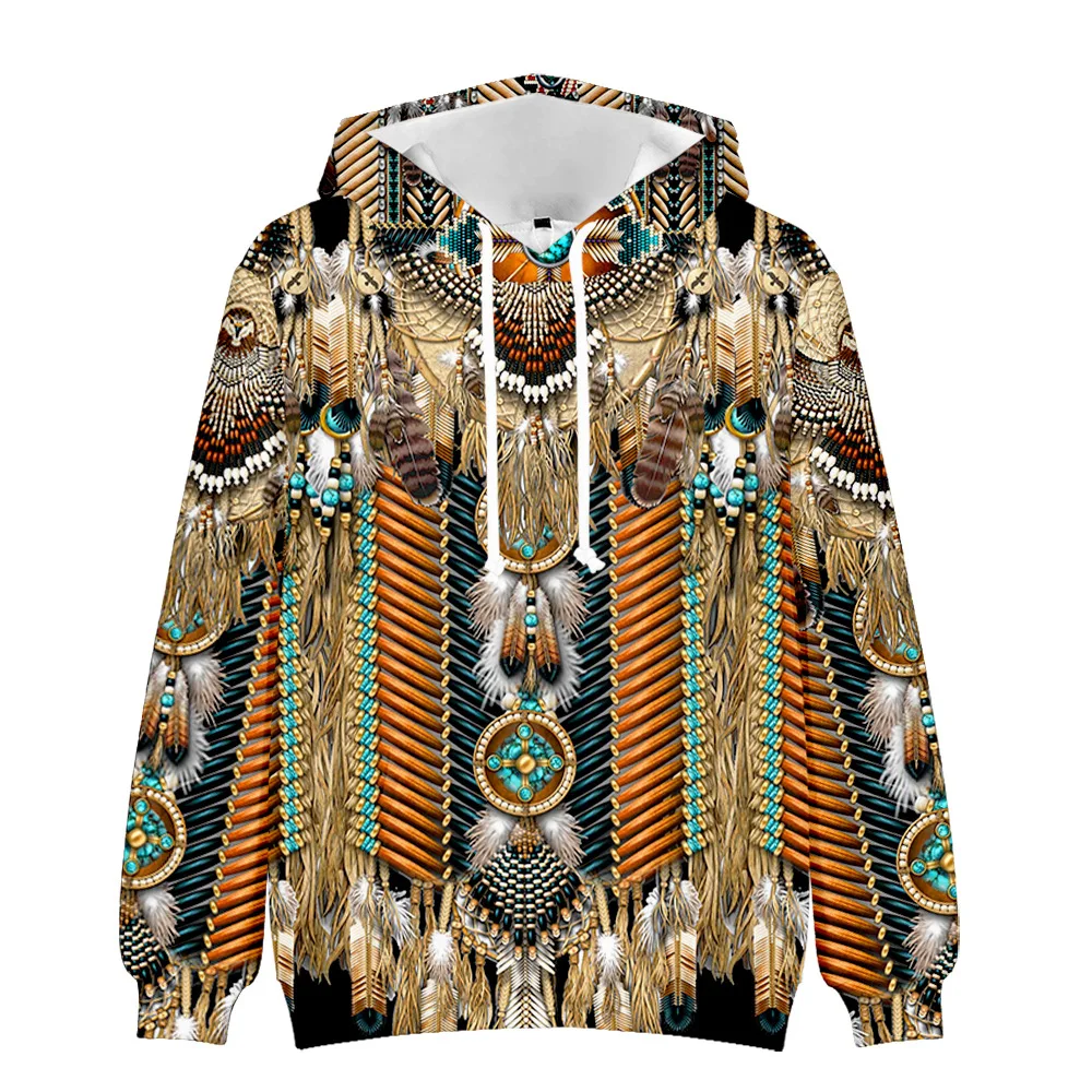 thumbnail image 1 of 2021 Indians Retro Flower Ethnic Totem Fleece Hooded Sweatshirt Mens Womens Stranger Things Oversize Casual Hoodies Streetwear, 1 of 5