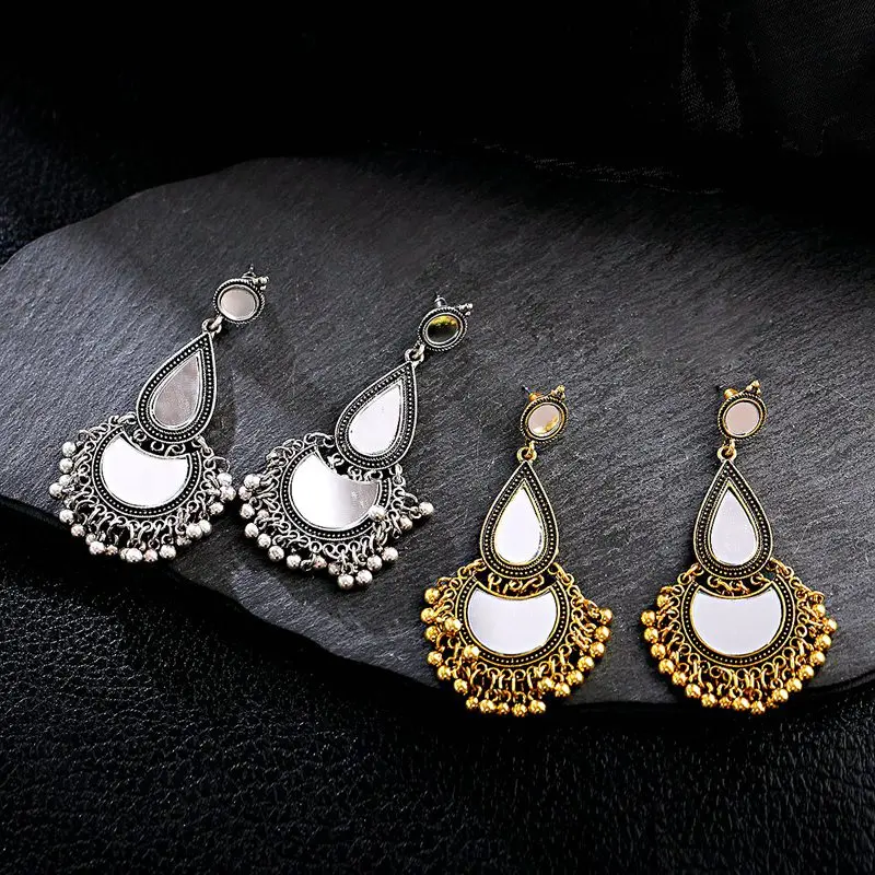 Трендовые женские индийские серьги-гвоздики в виде капель с кисточкой из сплава, золотые серебряные тибетские ювелирные изделия, богемные серьги Jhumka