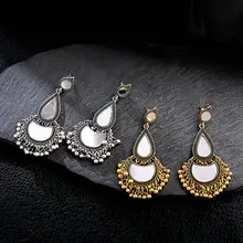 Трендовые женские индийские серьги-гвоздики в виде капель с кисточкой из сплава, золотые серебряные тибетские ювелирные изделия, богемные серьги Jhumka