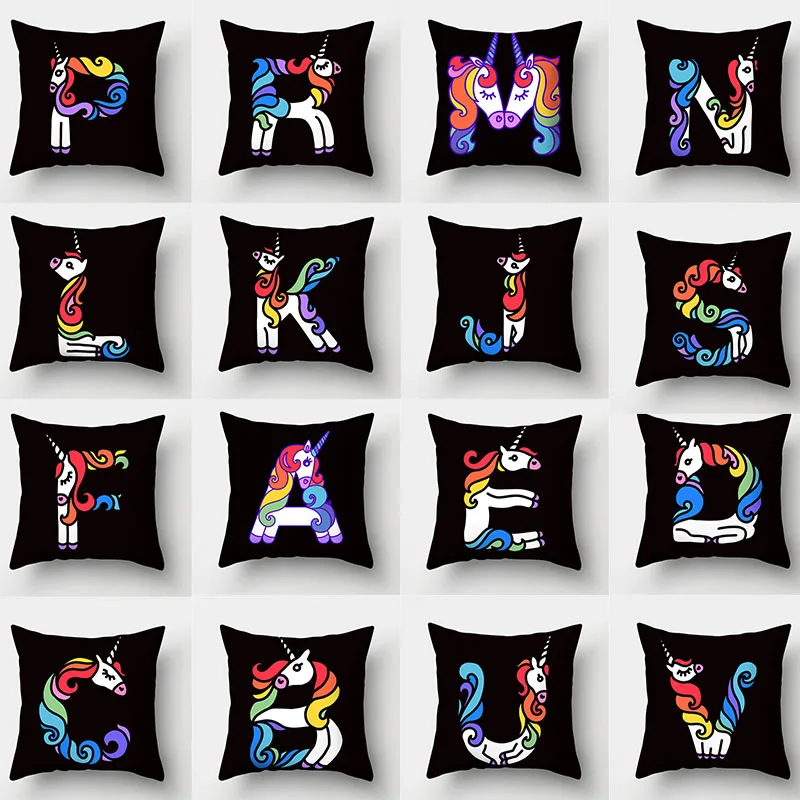 

Letters Cushion Cover45x45 Polyester Unicorn Printed Pillowcase Sofa Cushions Decorative Throw Pillows Home Decor Pillowcover