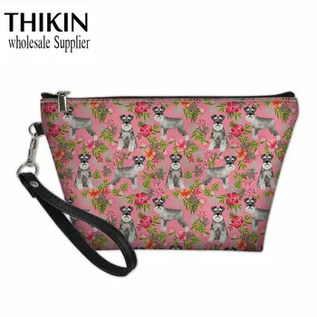 

THIKIN Kawaii Schnauzer Pattern Women's Makeup Bag Organizer for Cosmetics Cute Flower Puppy Makeup Pouch Large Toiletry Bag PU