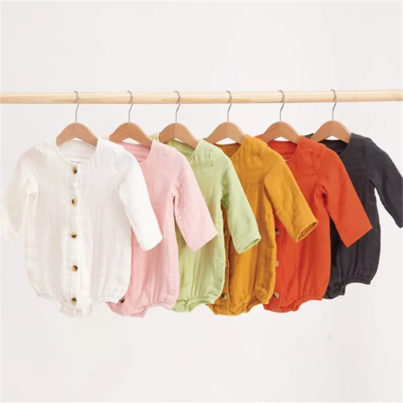 

Toddler Infant Babyâ€™s Romper Casual Long-sleeved Jumpsuits Spring Autumn Solid Color Single-breasted One Piece Bodysuit