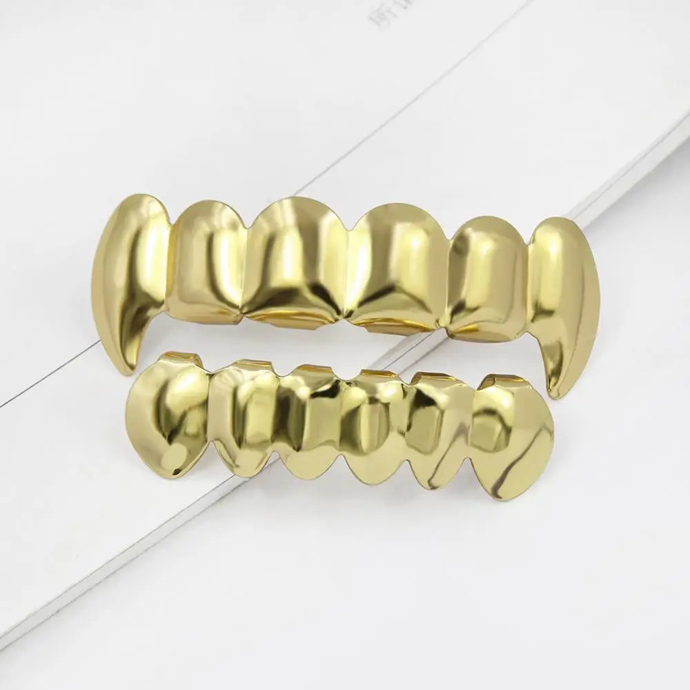 Gold GUCY пользовательский подходят золото посеребренные хип-хоп ЗУБЫ Grillz верхней и нижней вампира зубы-клыки грили Шапки Набор с силиконовым - Окраска металла: Gold