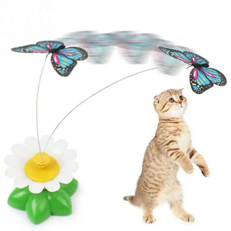Pet Cat Dog Toys Plaything Electric Rotating Butterfly Kitten Play Toy Seat Scratch Teaser Steel Wire Cat Teaser