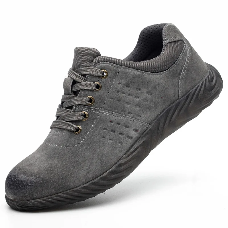 Резиновая Защитная обувь со стальным носком для мужчин; удобная Защитная Мужская Рабочая обувь; кожаная мужская обувь сварщика - Цвет: Gray 1