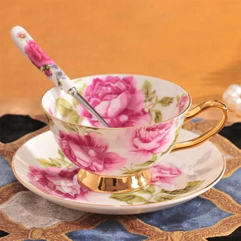 

New ceramic coffee Sets cup bone China lover cup dish British red teacup the afternoon tea American paint custom bone china cup