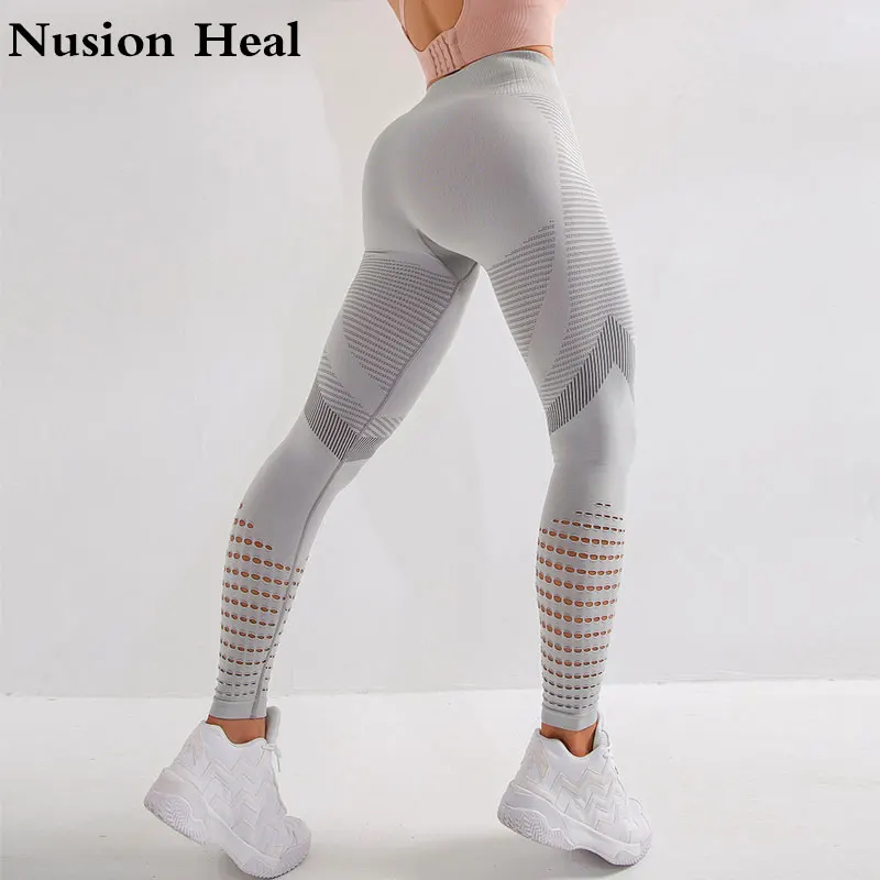 High Waist Fitness Gym Leggings Women Seamless Energy Tights Workout Running Activewear Yoga Pants Hollow Sport Trainning Wear