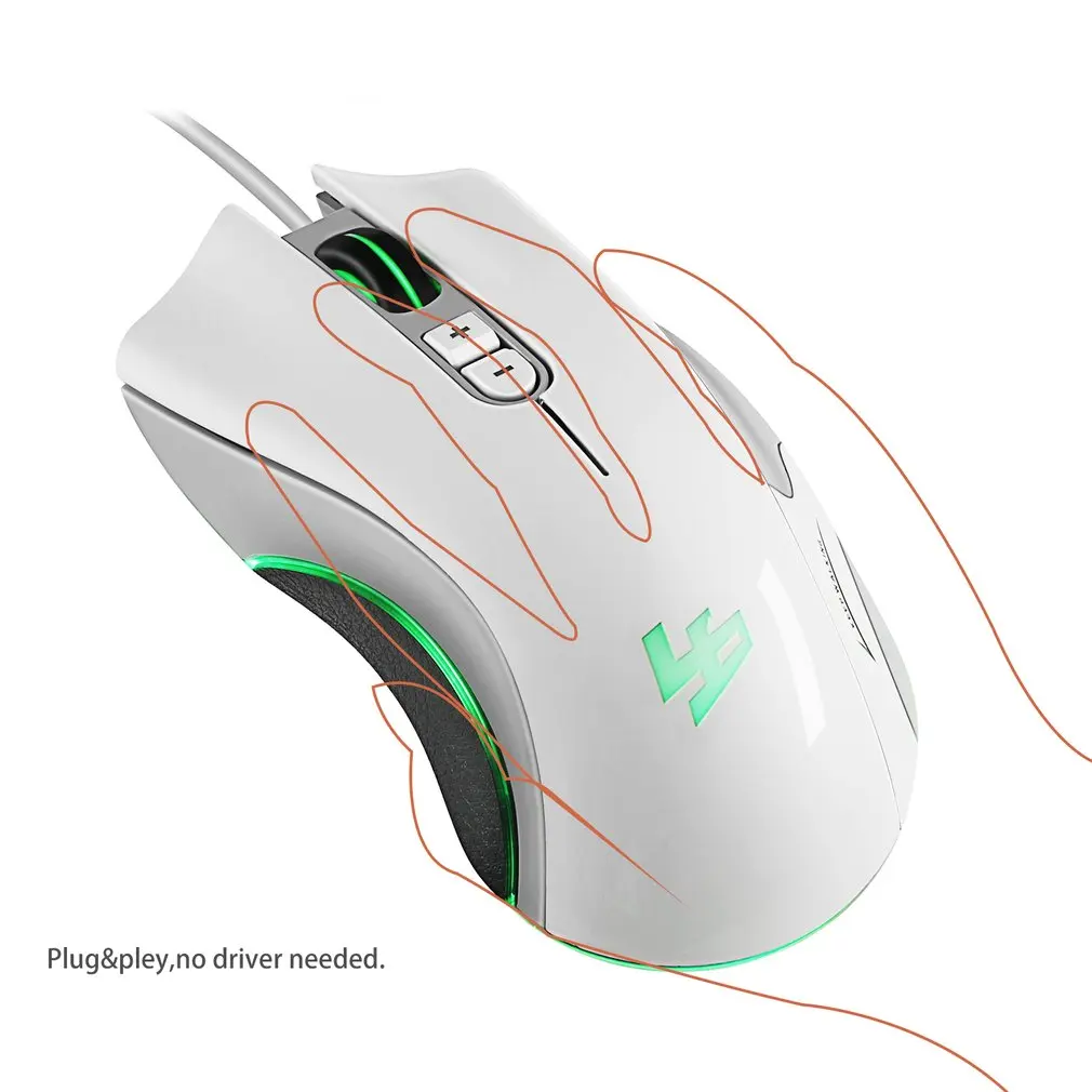 5D 250-4000 DPI 5V 100mA 4 Buttons LED USB Port Interface Wired Optical Gaming Mouse Black White Orange