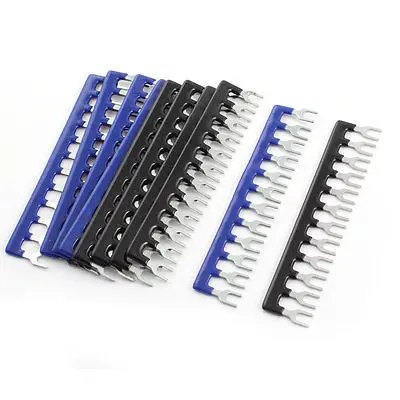 

10 Pcs Fork Type 12 Postions Terminal Strip Jumper Black+Blue 400V 10A