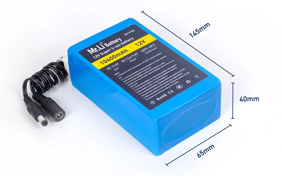 Mr. Li 12V 10A перезаряжаемый комплект литий-ионный батарей для камеры с 1A зарядное устройство вилка Европа/США