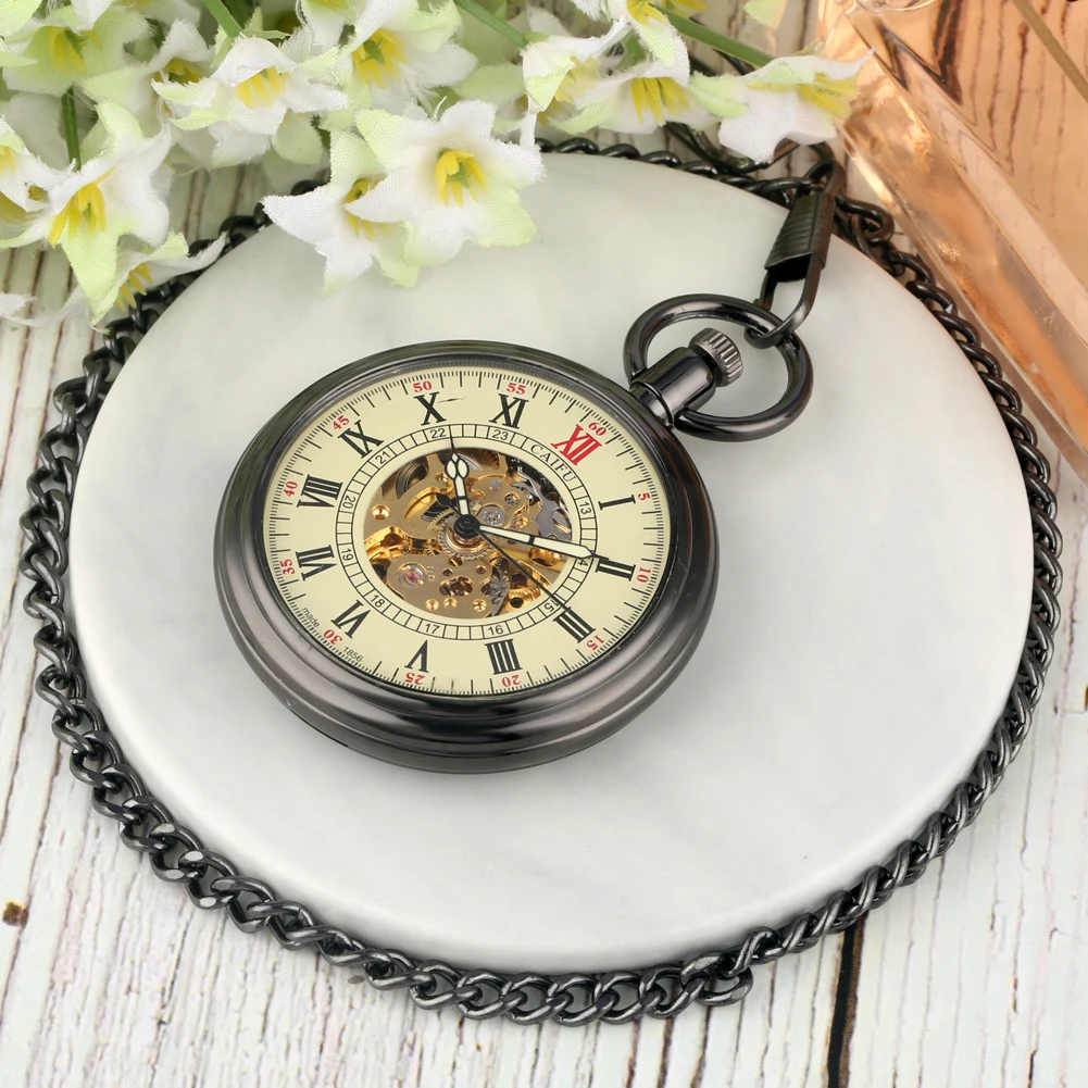 Vintage Charm Mechanical Steampunk Pocket Watch Women Men Roman Numerals Clock Automatic Self-winding Pendant Watches Nice Gifts