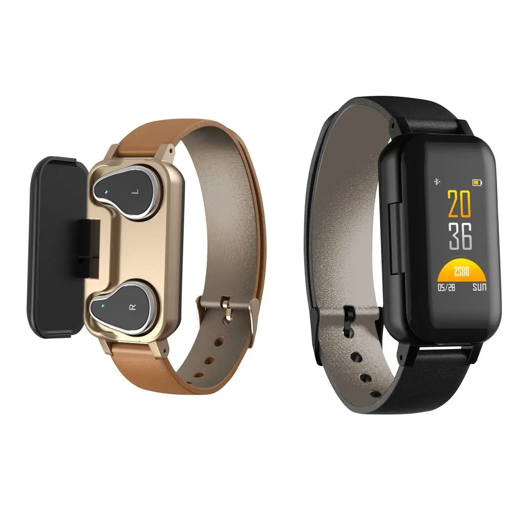 T89 Stereo Earphone 5.0 Smart Bracelet Watch Binaural Health Heart Rate Monitoring Sports Smart Watch Men Women
