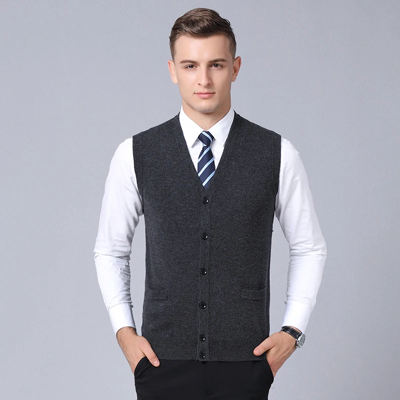 Wool FashionSweaters Men Cardigan V Neck Vest Jumpers Knitwear Sleeveless Winter Slim Fit Korean Style Casual Mens Clothes