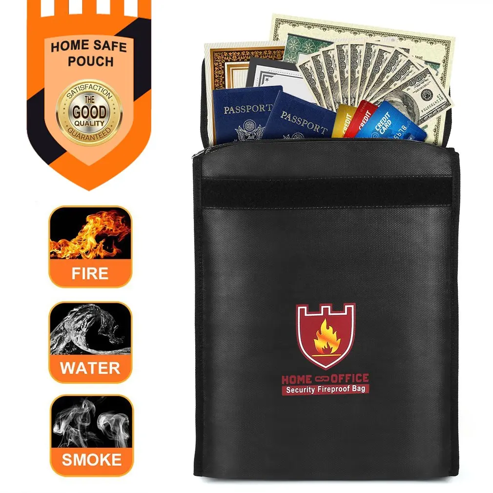 

Security Fireproof Bag Document Bag Pouch Silicone Coated Money Cash & Envelope Holder Zipper Storage Bag for Home & Office