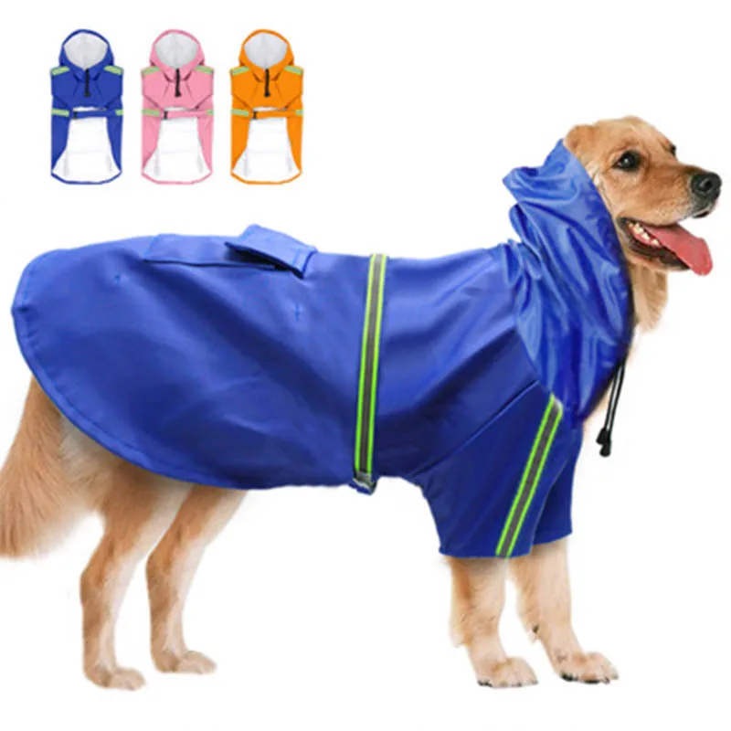 

Brand New Waterproof Dog Raincoat Reflective Strip Pet Dogs Coats Clothes Glisten for Big Medium Hooded Jackets S-5XL HR