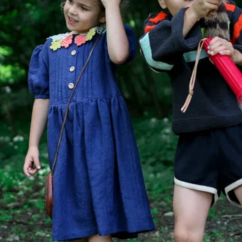 

2020 New Summer Girl Short Sleeve Vintage Tutu Dress Children short sleeve Tutu Dress Baby Linen Dress