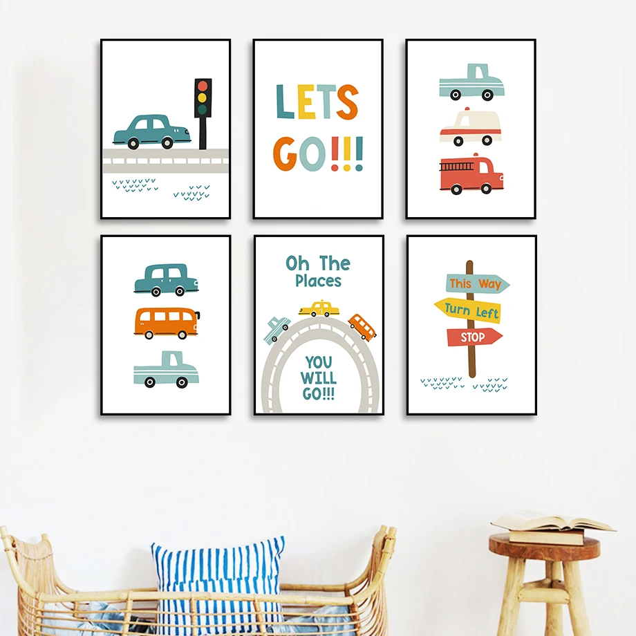 Cartoon Kids City Car Driver Club Nordic Posters And Prints Wall Art Canvas Painting Nursery Pictures For Room Decor | Дом и сад