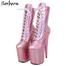 Sorbern/Голографические розовые ботинки для танцев на шесте; женские ботинки на платформе и очень высоком каблуке 8 дюймов; ботильоны с высоким голенищем на заказ; разные цвета