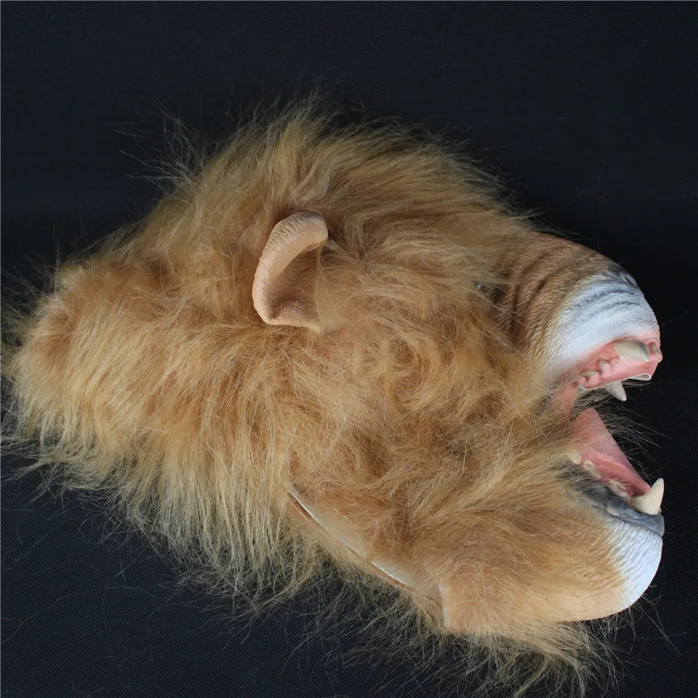 Animal Lion Mask Cosplay Lifelike Fierce Long Hair Full Face Ferocious Angry Lion Latex Mask Halloween Masquerade Fancy Props5