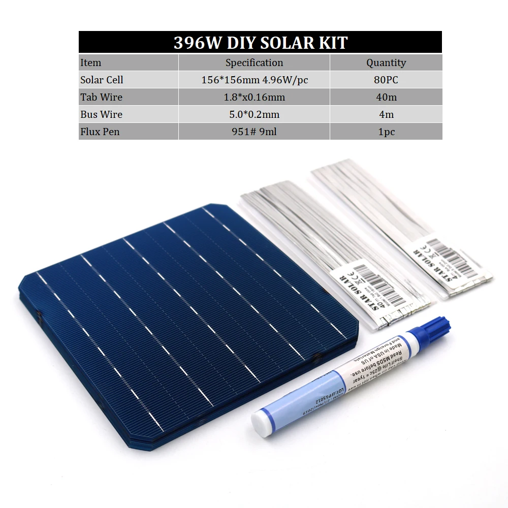 156MM Monocrystalline Solar Cells Kit With Tabbing Wire Flux Pen For Solar Panel 