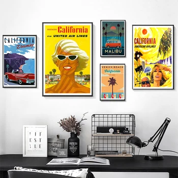 

America Coastal California Malibu Travel Canvas Paintings Vintage Wall Kraft Poster Coated Wall Stickers Home Decor Picture Gift