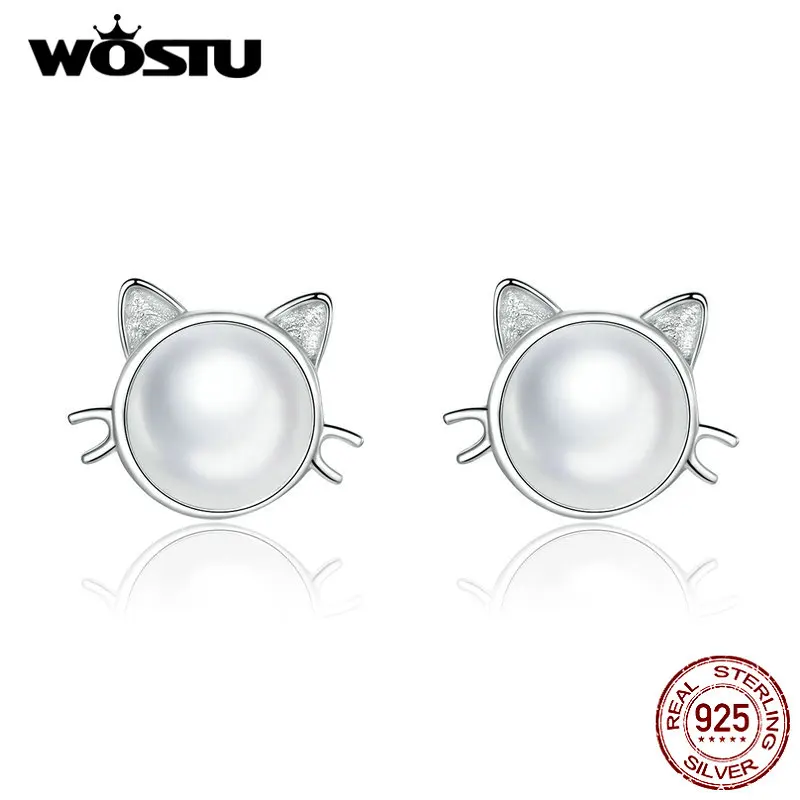 

WOSTU 2019 New Design 100% 925 Real Sterling Silver Cute Lovely Kitty Stud Earrings For Women Wedding Party Jewelry Gift CQE724