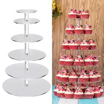 

5/6 Layer Round Acrylic Cupcake Macaron Cake Holder Stand Party Display Rack Wedding Tableware Cake Decorating Tools