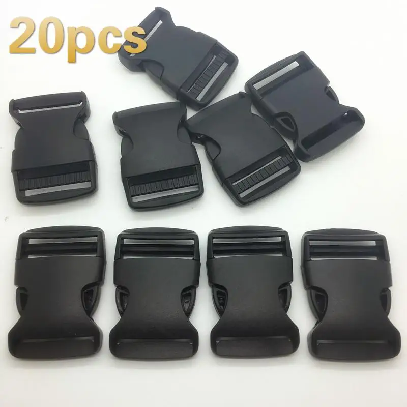 20PCS Black Plastic Side Quick Release Buckle Clip Cord Strap Backpack
