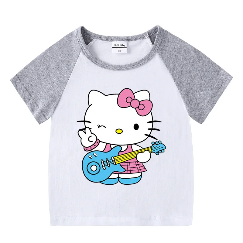 thumbnail image 1 of Ropa para niños de Hello Kitty, pantalones cortos de manga corta con dibujos animados para niñas, conjuntos deportivos informales, Camiseta de algodón para bebé + Pantalones, traje de dos piezas, 1 of 4