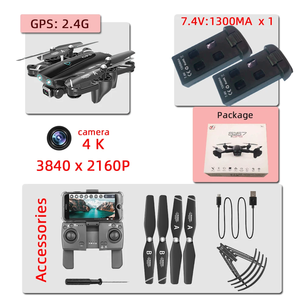 S167 gps 4K с камерой селфи Дрон профессиональные игрушки дроны, Радиоуправляемый вертолет игрушка Квадрокоптер juguetes Квадрокоптер VS SG907 - Цвет: 2.4G-4K-2B-box