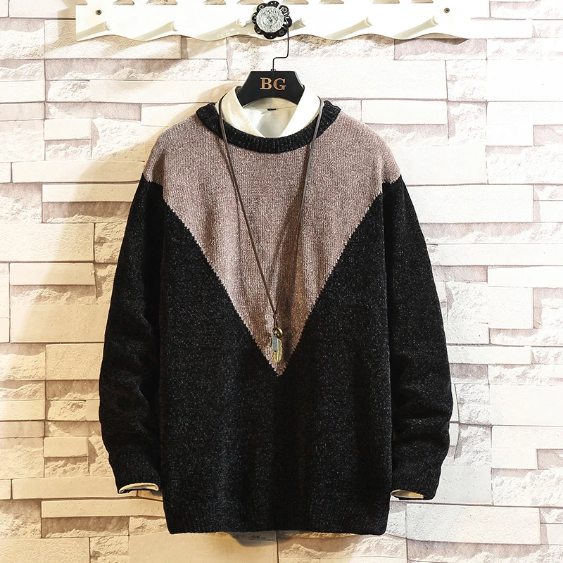 Winter Sweater Men's Warm Slim Fashion Contrast Color Stitching Casual Knit Sweater Man Wild Long-sleeved Pullover Men Clothes Winter Sweater Men's Warm Slim Fashion Contrast Color Stitching Casual Knit Sweater Man Wild Long-sleeved Pullover Men Clothes