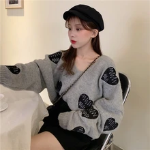 #Special Offers Milinsus Women Sweet Heart Knit Sweater Oversized Korean Autumn Winter New V Neck Top Loose Love Embroidery #Special Offers Milinsus Women Sweet Heart Knit Sweater Oversized Korean Autumn Winter New V Neck Top Loose Love Embroidery