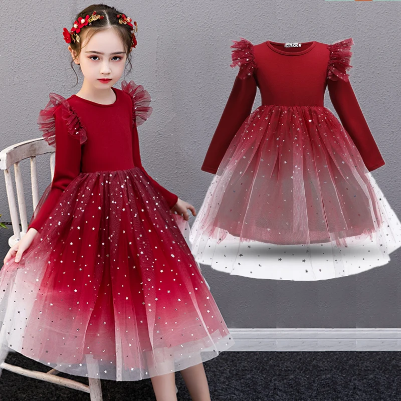 Girls Dress Formal Princess Costume Long Sleeve Spring Dress for Girls Frocks Dress Graduation