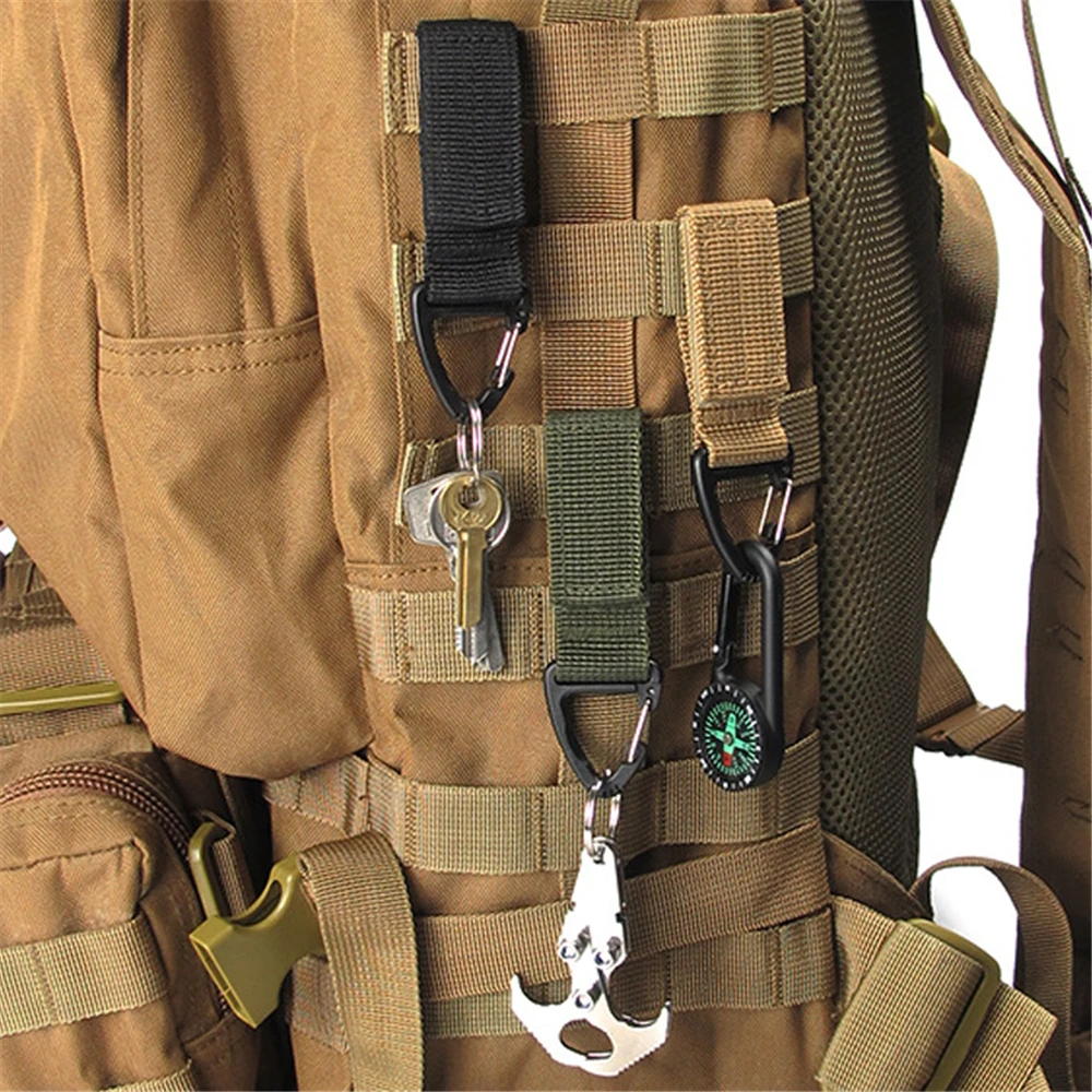 Climbing Carabiner Outdoor Tactical Webbing Buckle Nylon Carabiner Keychain Multi Functional Mountaineering Tactical Keychain MOLLE Belt Key Clasp