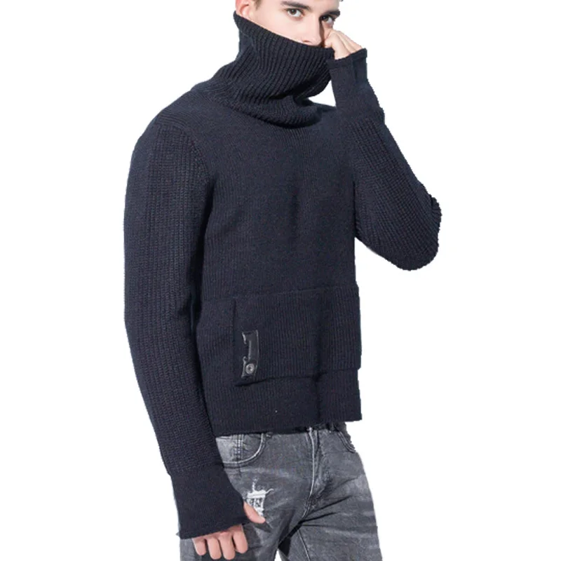Осенне зимний свитер с воротником под горло для мужчин удобный теплый вязаный