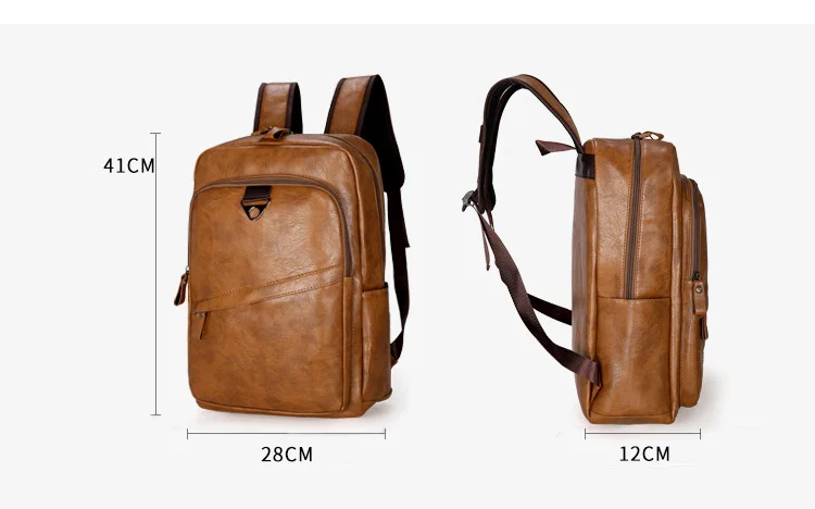 Black Brown PU Leather Backpack Laptop Bag for Men 2019 High Quality Retro School Bagpack Big Fashion Casual Business Travel Bag (9)