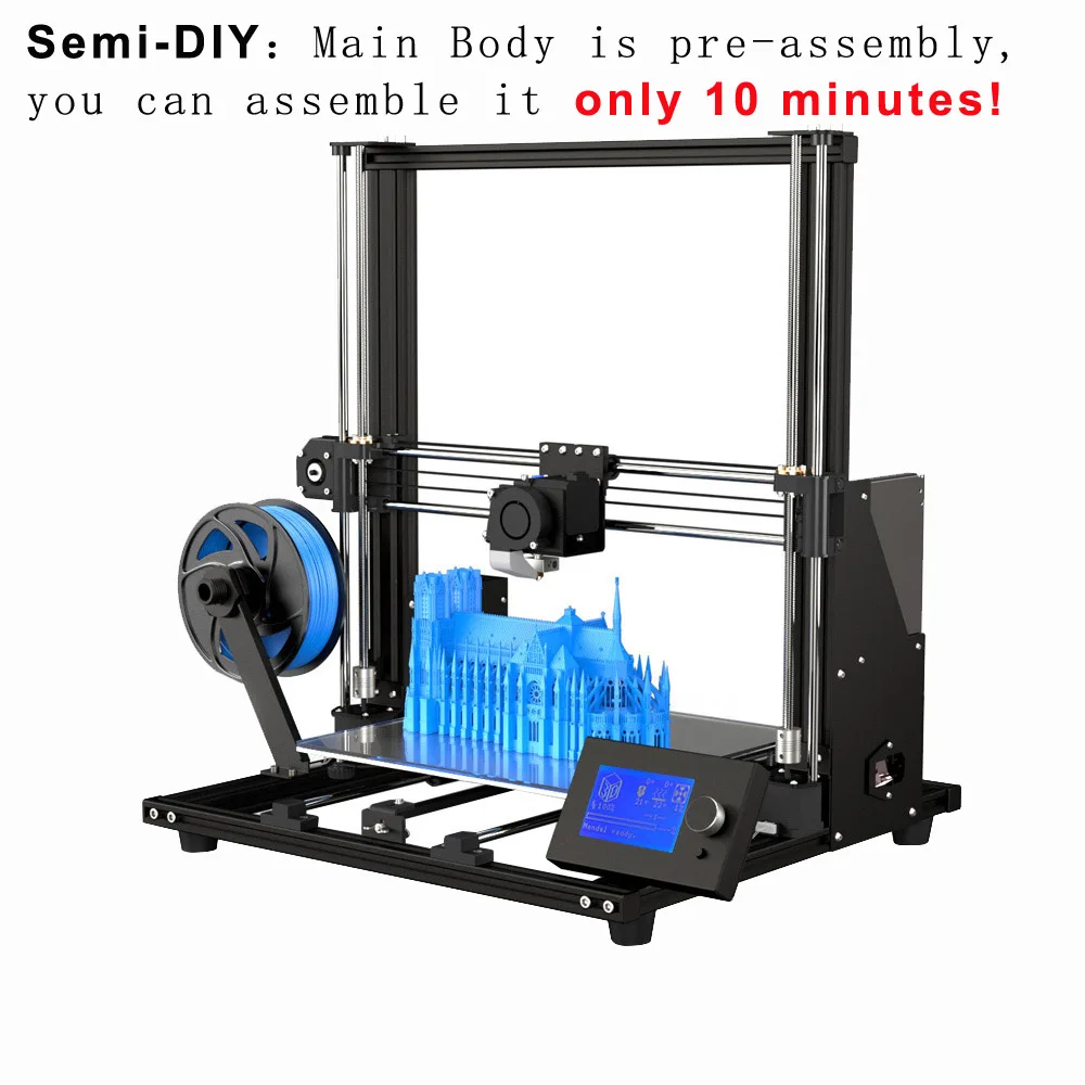 Новое поступление обновленная Anet A8 Высокоточный DIY A8 плюс 3D-принтеры самостоятельной сборки 300*300*350 мм Алюминий сплав рама со съемными ЖК-дисплей - Цвет: Semi-DIY A8 Plus