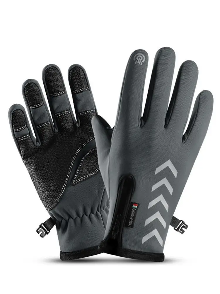 1Pair Winter Warm Gloves Men Women Reflective Touch Screen Gloves Anti-slip Couple Zipper Super Ski Cycling Full Finger Gloves