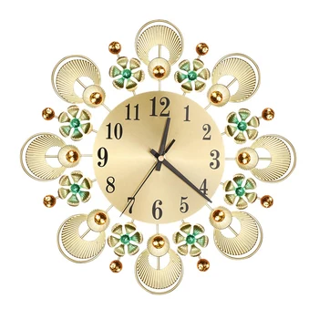 

Vintage Flowers and Diamond Wrought Iron Wall Clock Creative Mute Wall Clock Living Room Decoration Clock