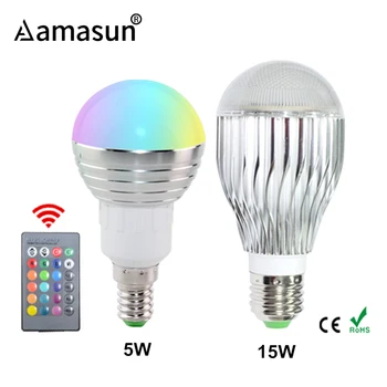 

Holiday rgb lamp E27 E14 LED RGB Bulb light AC85V-265V 5W 9W 15W LED RGB Spotlight dimmable magic RGB lighting+IR Remote Control