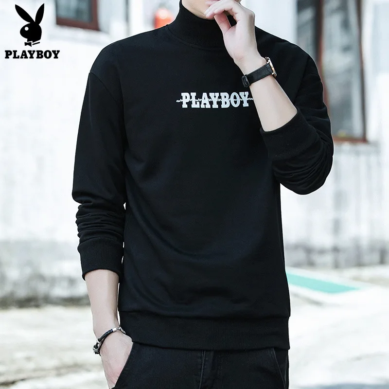 

PLAYBOY Men High Collar Long-sleeved Sweater Teenager Simple-Style Base Shirt Hoodie Men's