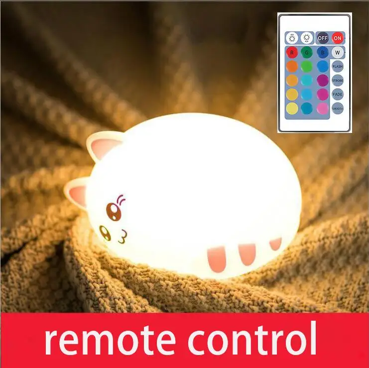 Светодиодный ночник милый Единорог кошка USB зарядка силиконовый мягкий мультяшный светильник спальня детский ночник детский подарок на день рождения игрушка - Испускаемый цвет: remote control 3
