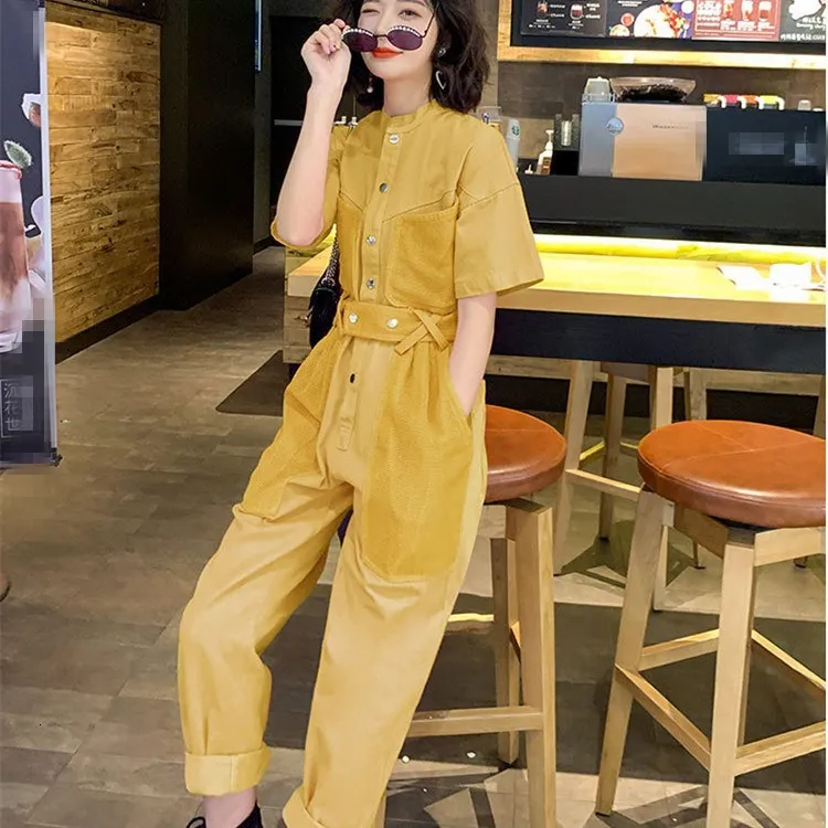 Женский Осенний винтажный офисный однотонный комбинезон, сексуальный Свободный Длинный комбинезон на шнуровке, повседневный комбинезон с поясом