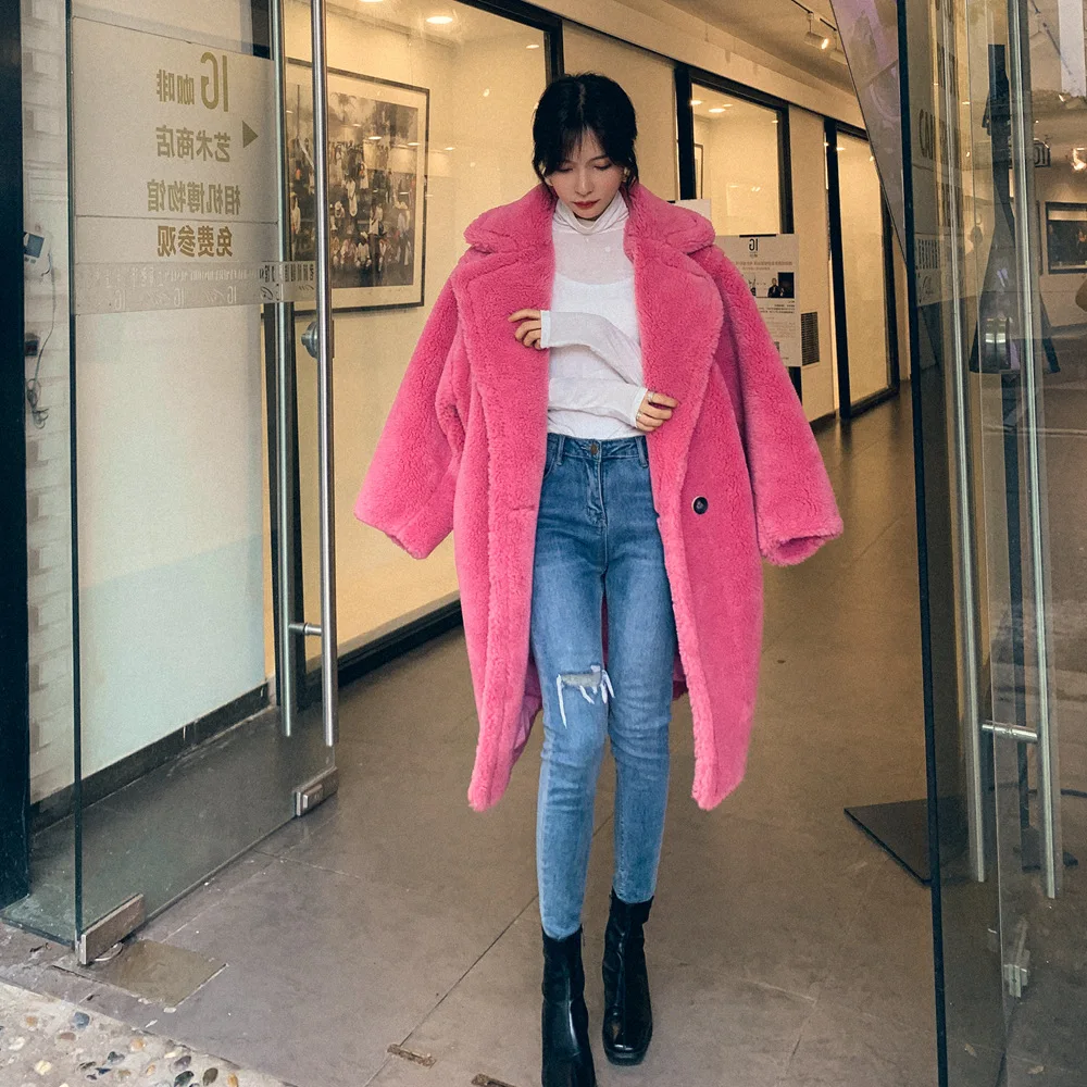 

Photo Shoot Fashionable Elegant Large Lapel Lambs Wool Overcoat 2019 Winter New Style WOMEN'S Dress Retro Laziness feng zhang Co