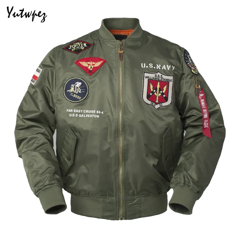2019 новые осенние куртки с накладными MA1 Letterman пилот ВВС Для мужчин Куртки Колледж