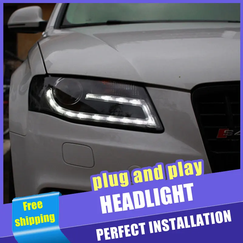 2PCS Car Style LED headlights for Audi A4 B8 2008-2012 for A4L B8 headlamp LED DRL Lens Double Beam H7 HID Xenon bi xenon lens