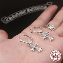 Серьги-гвоздики из стерлингового серебра S925, Ретро стиль, простые, классические, в форме Креста, в стиле панк, модный стиль, чтобы отправить подарок для влюбленных