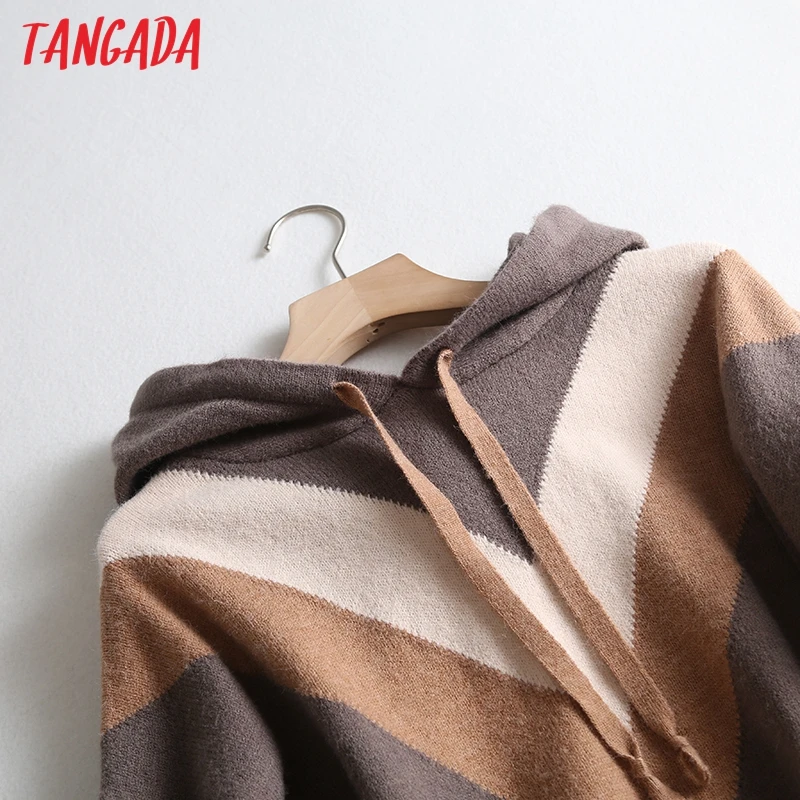 Tangada, Женский шикарный полосатый свитер с капюшоном, пуловеры, теплый толстый,, модный Женский Повседневный джемпер оверсайз, Pull Femme bc43