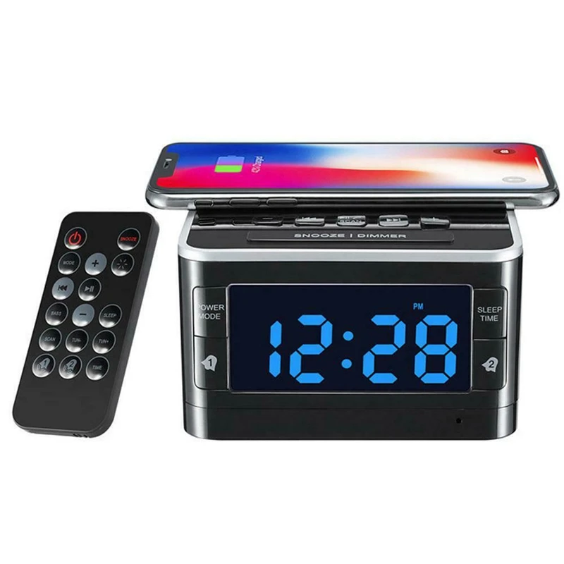 T8 Bluetooth динамик Повтор будильника fm-радио с беспроводным зарядным устройством USB OTG порт пульт дистанционного управления для IPhone samsung