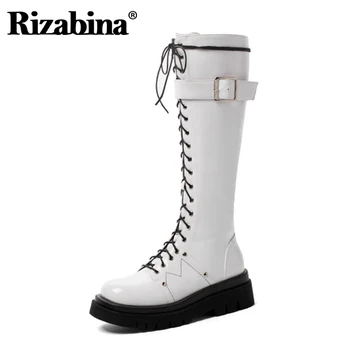 

Rizabina Woman Knee Boots Fashion Thick Bottom Platform Shoes Woman Zipper Boots Cool Winter Shoes Women Footwear Size 34-43